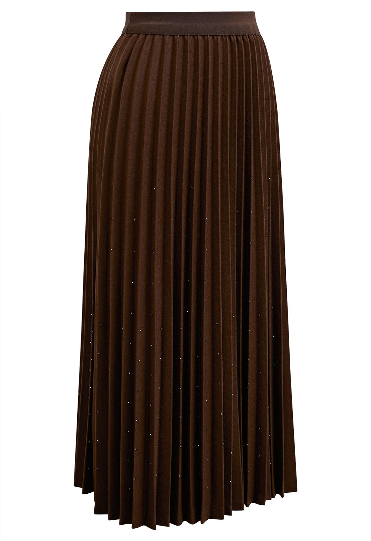 Gleaming Pleated Midi Skirt in Brown