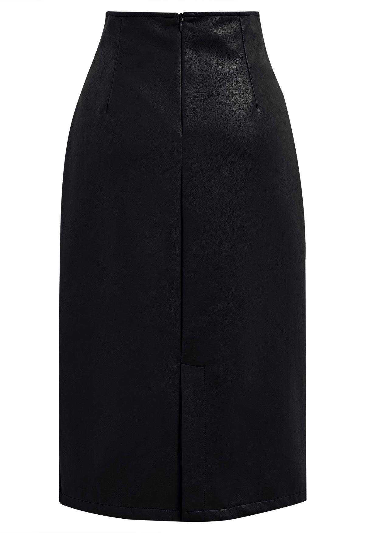 Notch Waistline Faux Leather Midi Skirt in Black