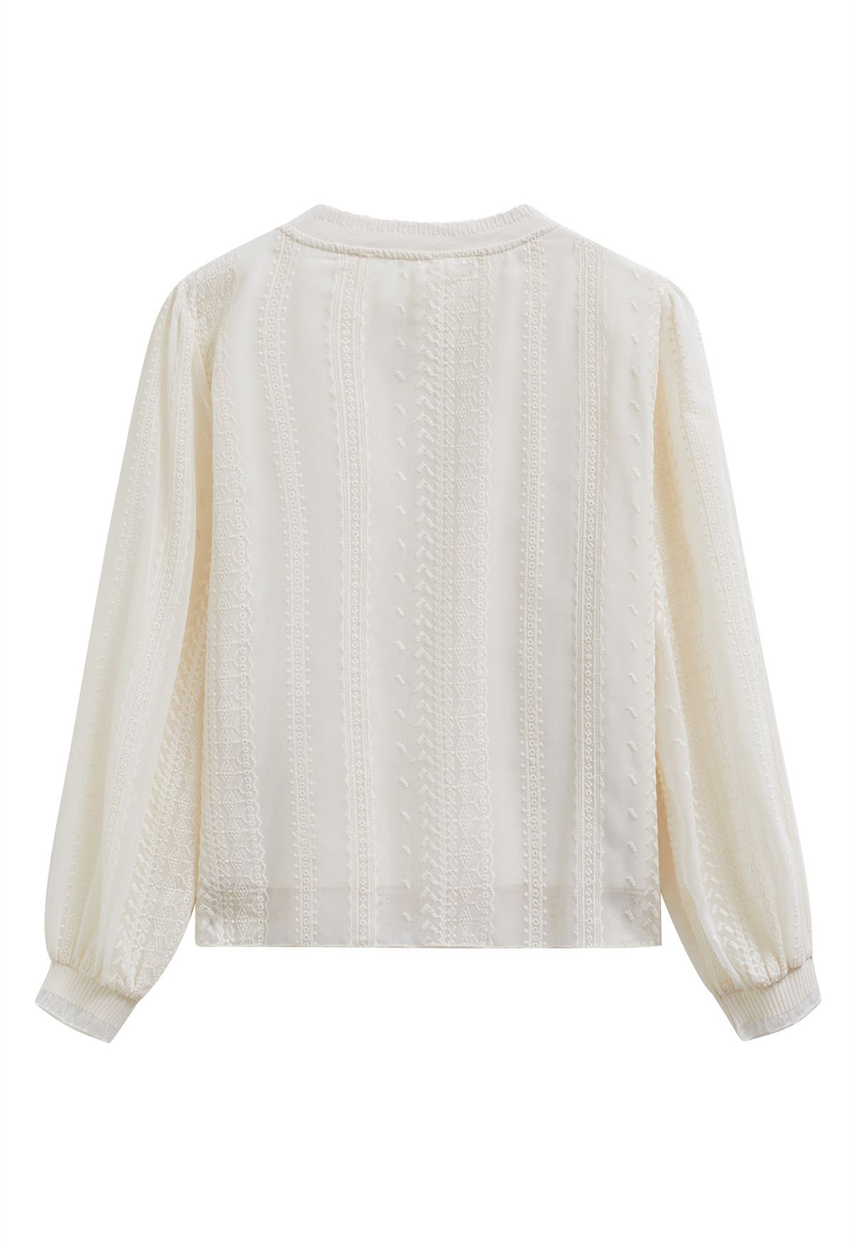 Floral Lace Embroidered Sheer Sleeve Top in Cream