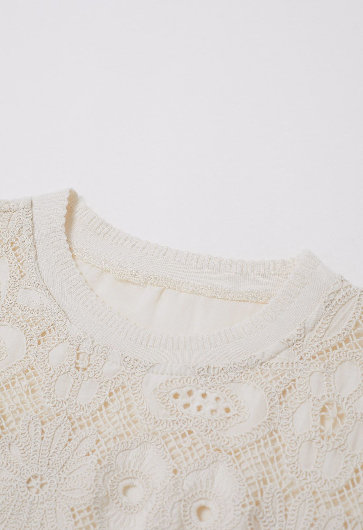 Floral Lace Embroidered Sheer Sleeve Top in Cream