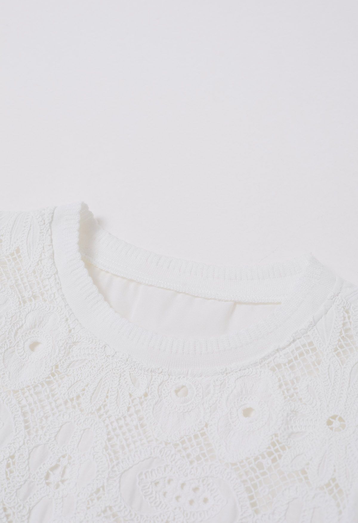 Floral Lace Embroidered Sheer Sleeve Top in White