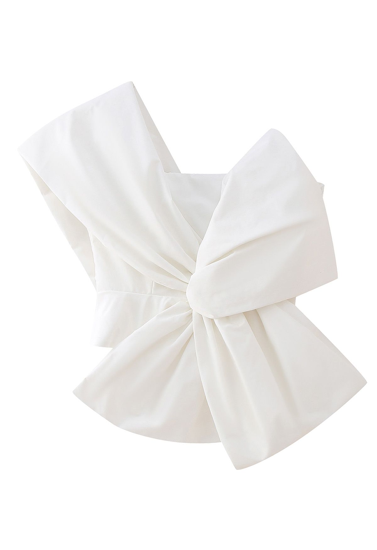 Striking Bowknot One Shoulder Crop Top in White