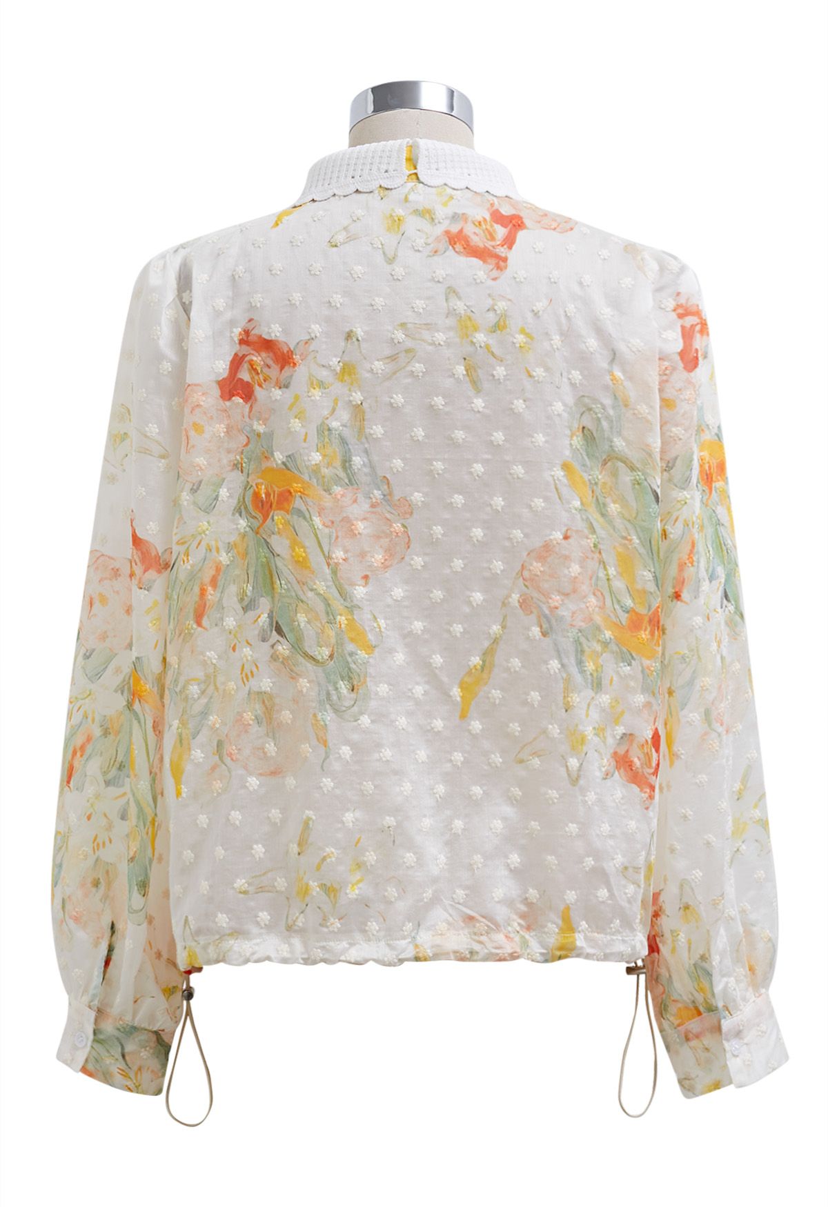 Lace Cutwork Pocket Embroidered Drawstring Shirt in Floral