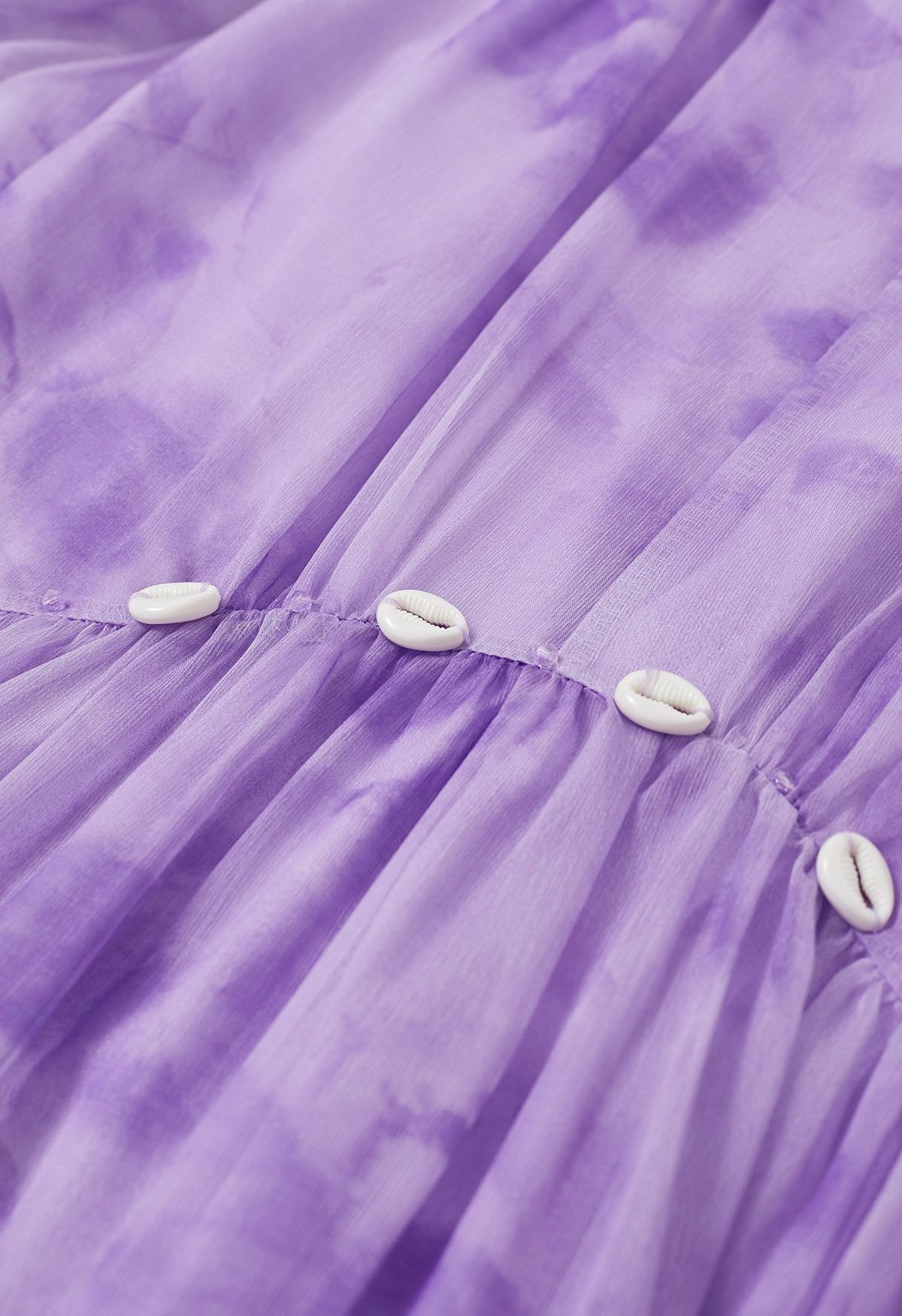 Seashell Beaded Tie-Waist Chiffon Maxi Dress in Lilac