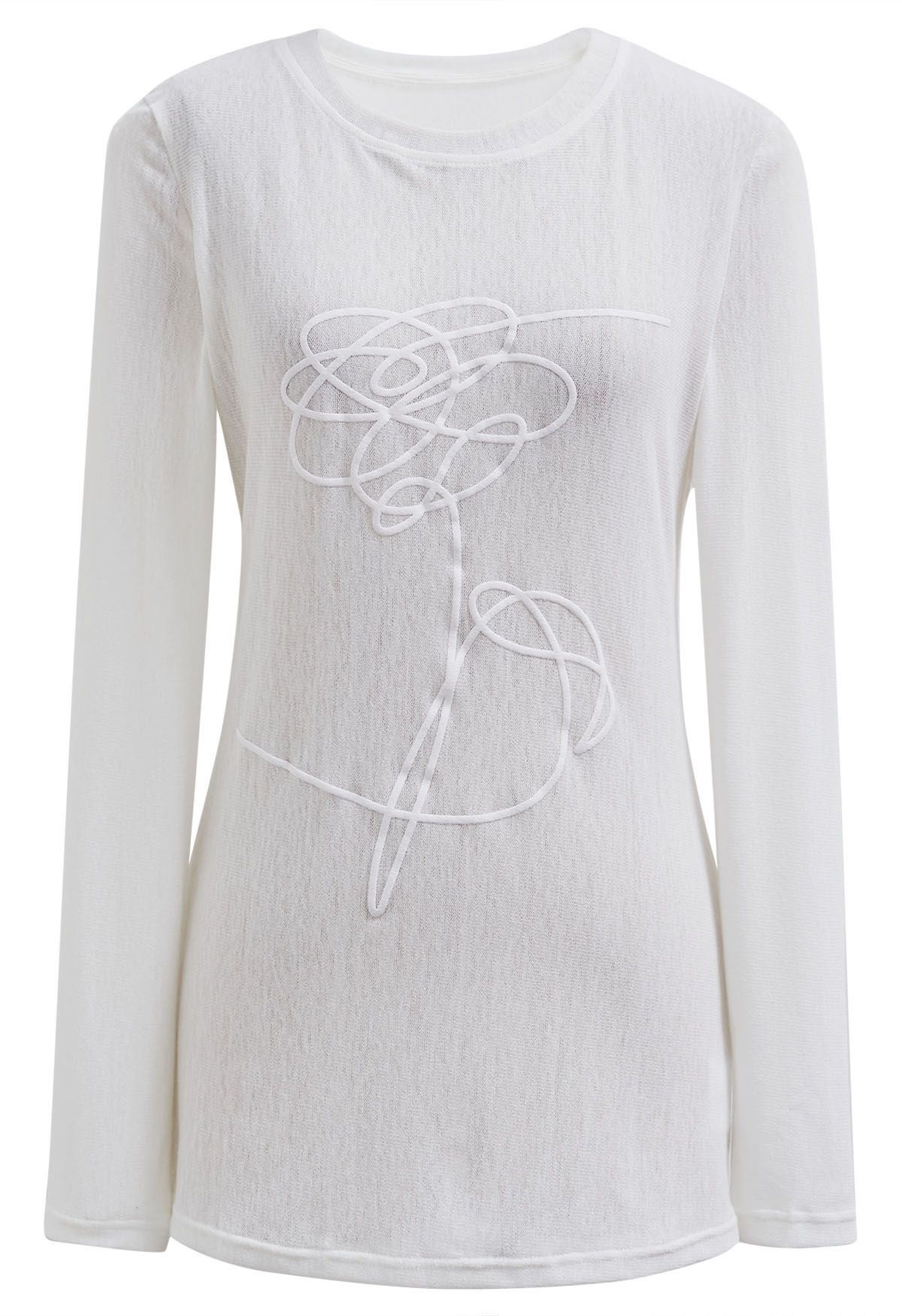 Abstract Line-Drawn Flower Semi Sheer Top