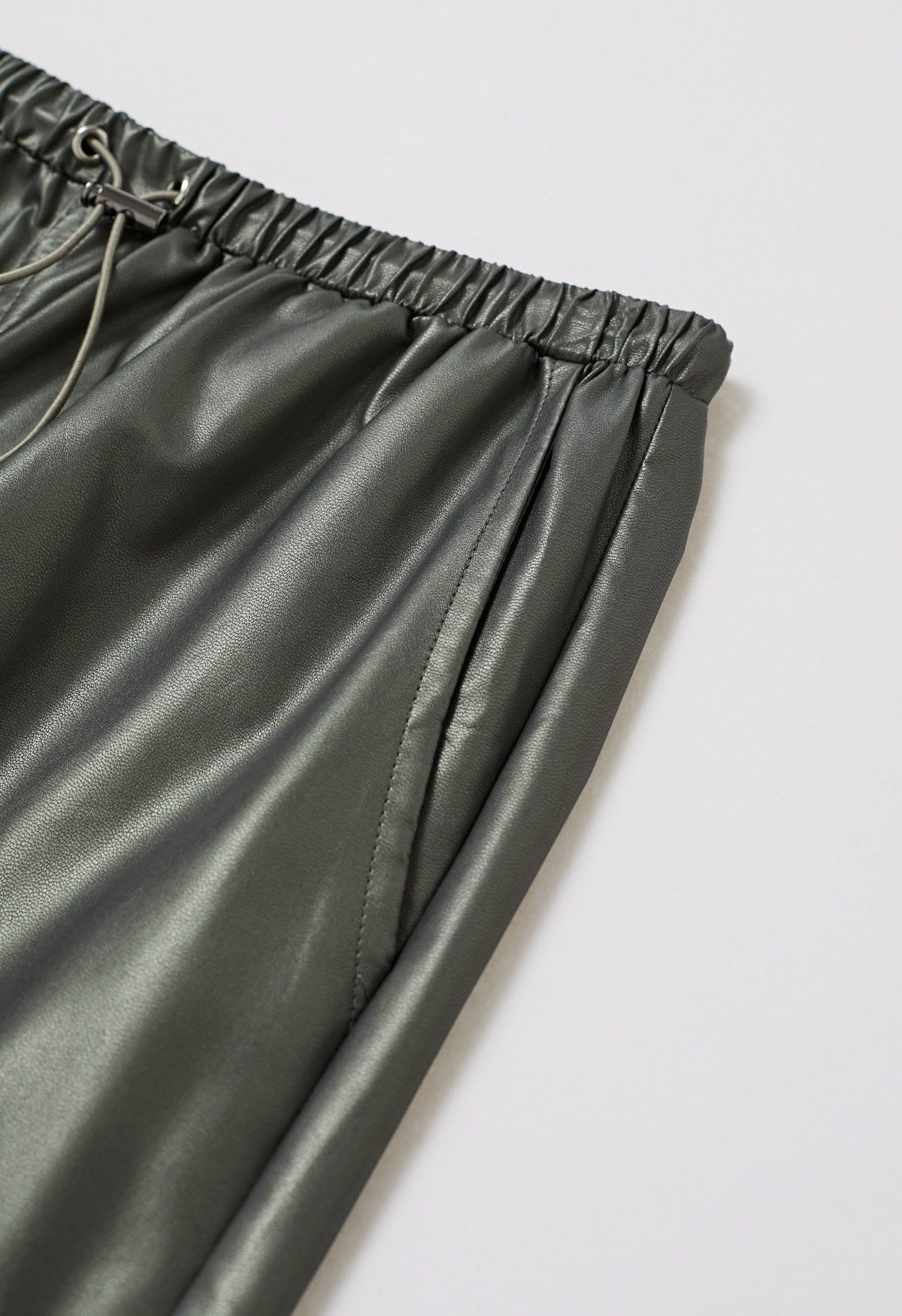 Faux Leather Cargo Maxi Skirt in Sage