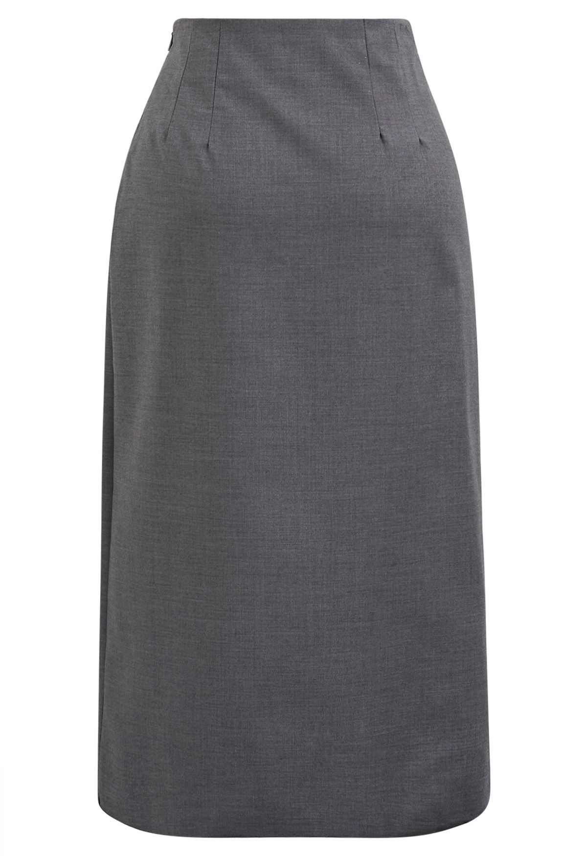 Self-Tie Sash Front Slit Skirt in Grey