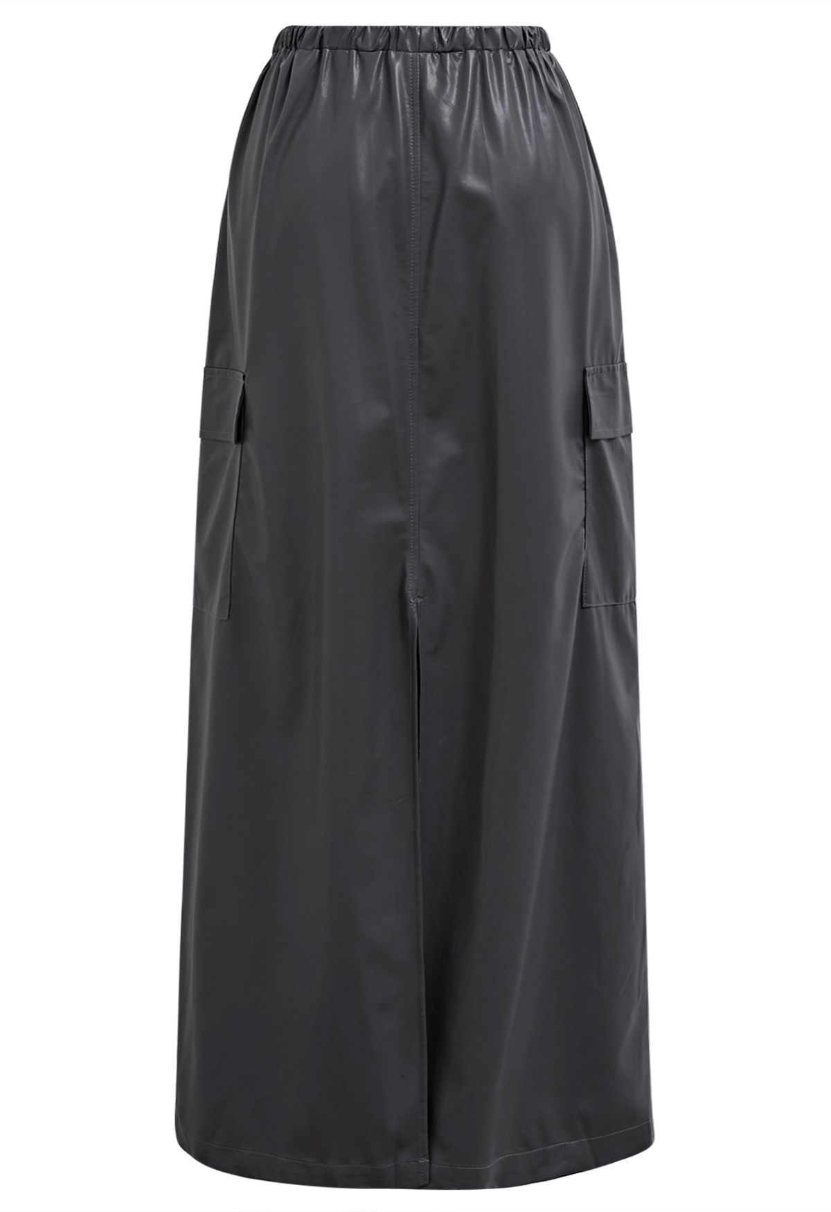 Faux Leather Cargo Maxi Skirt in Smoke