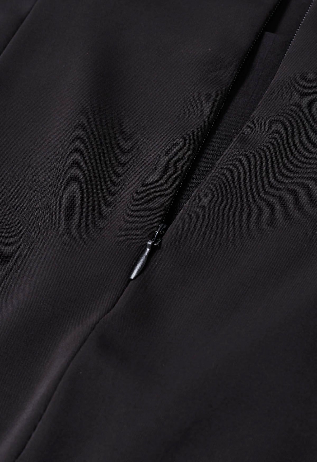 Tie String Satin Maxi Skirt in Black