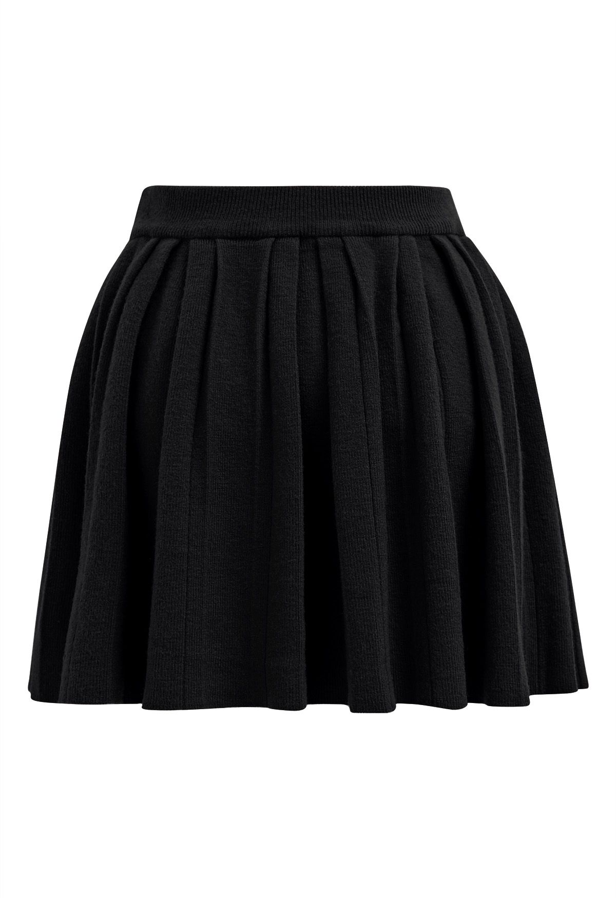 Elastic Waist Pleated Mini Skirt in Black
