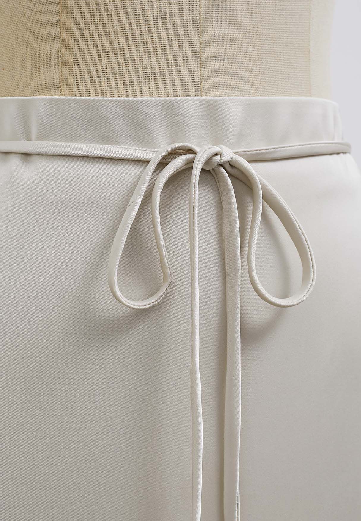 Tie String Satin Maxi Skirt in Ivory