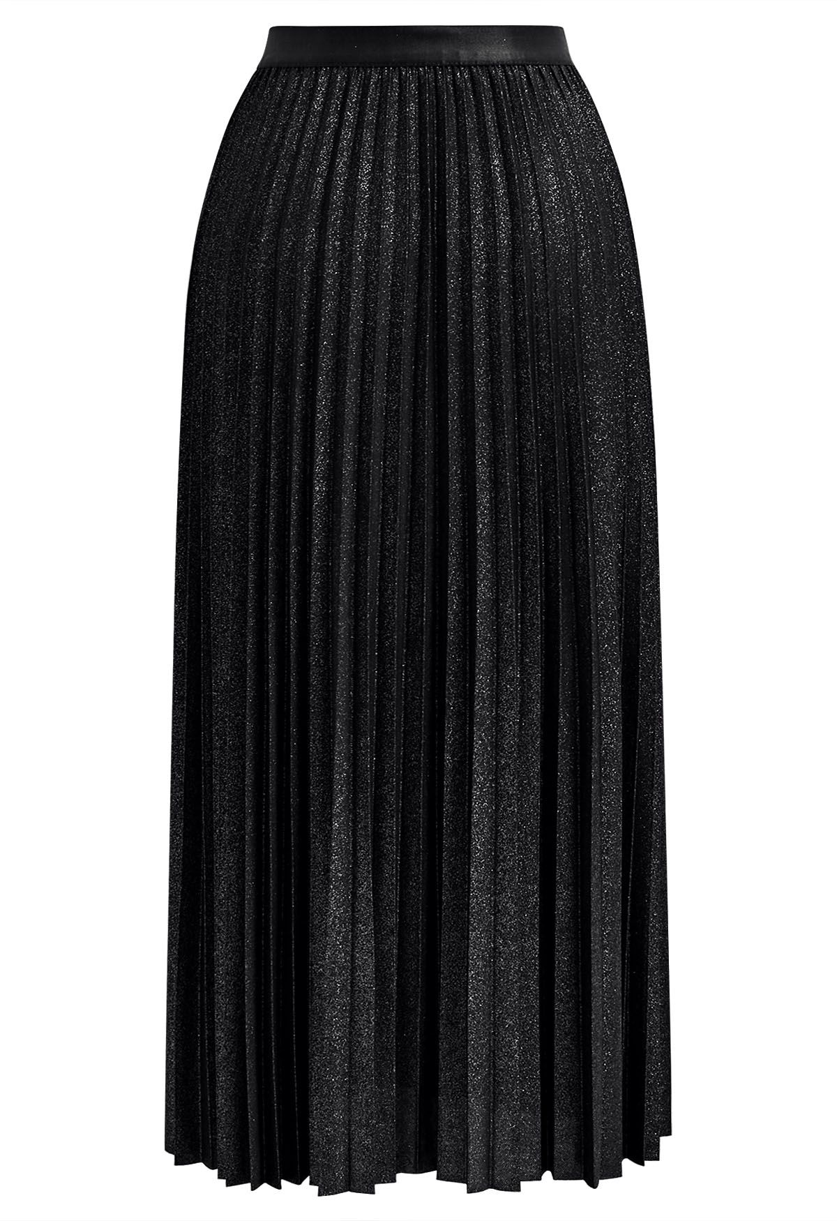 Glimmer Accordion Pleated Maxi Skirt in Black