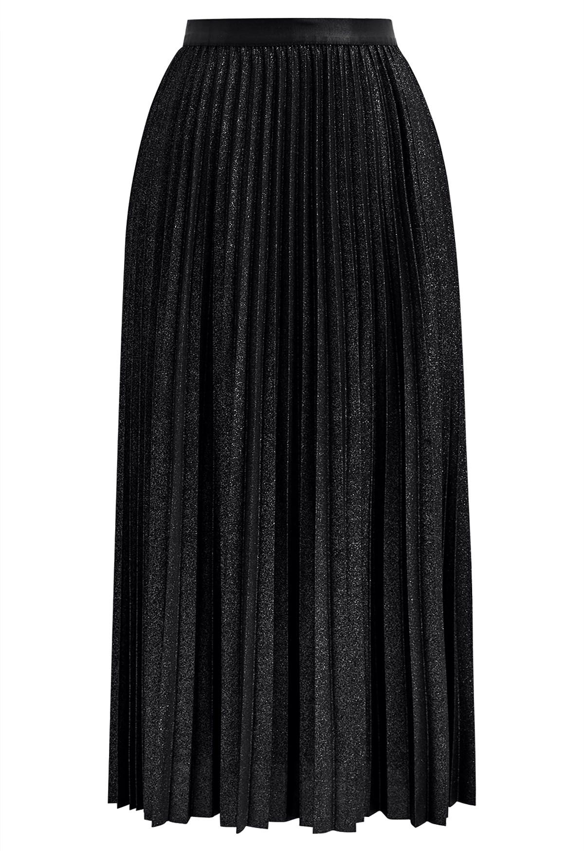 Glimmer Accordion Pleated Maxi Skirt in Black