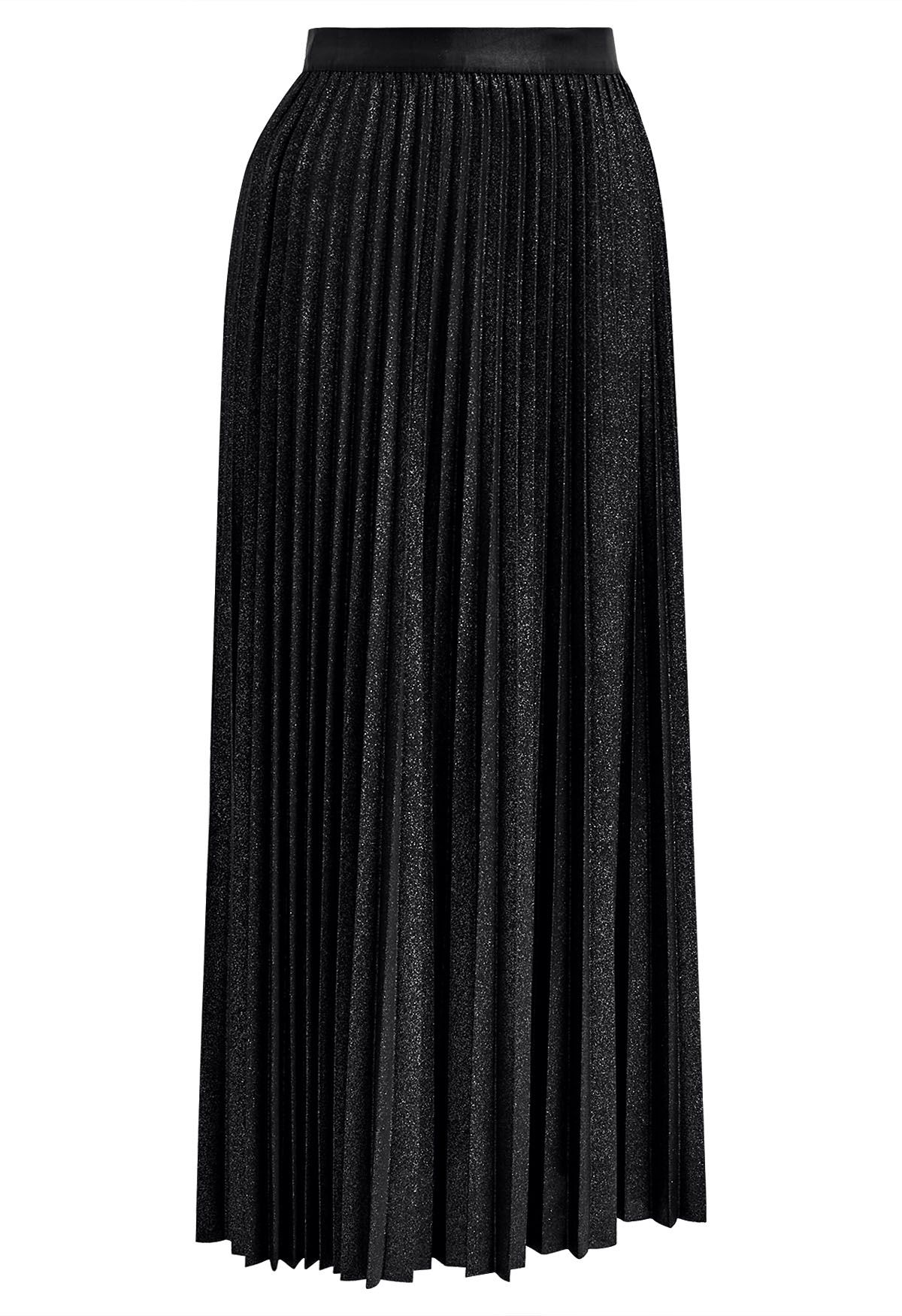 Glimmer Accordion Pleated Maxi Skirt in Black