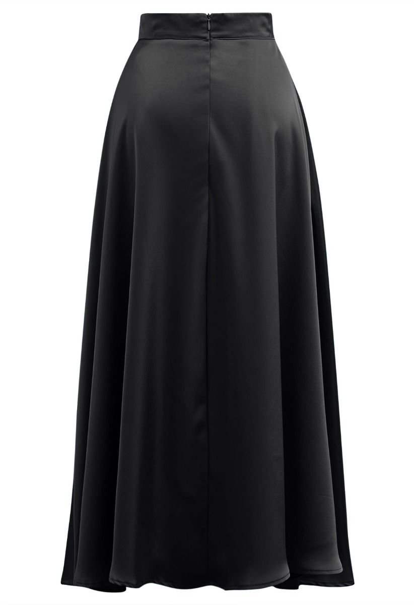 Timeless Elegance Satin A-Line Maxi Skirt in Black