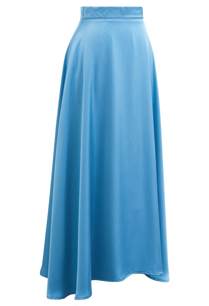 Timeless Elegance Satin A-Line Maxi Skirt in Blue