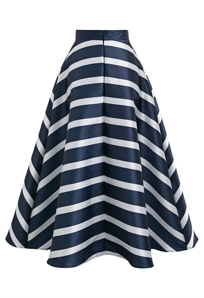 Adorable Stripe Side Pocket A-Line Maxi Skirt