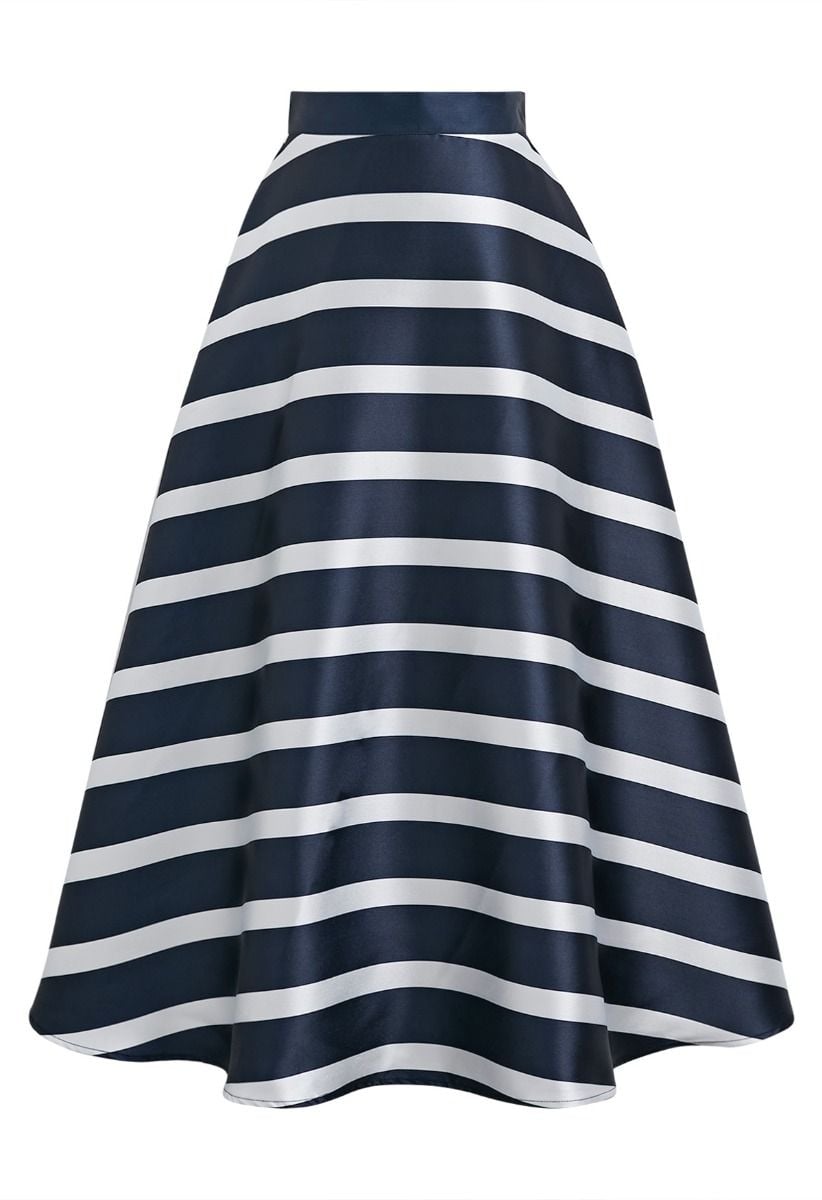 Adorable Stripe Side Pocket A-Line Maxi Skirt