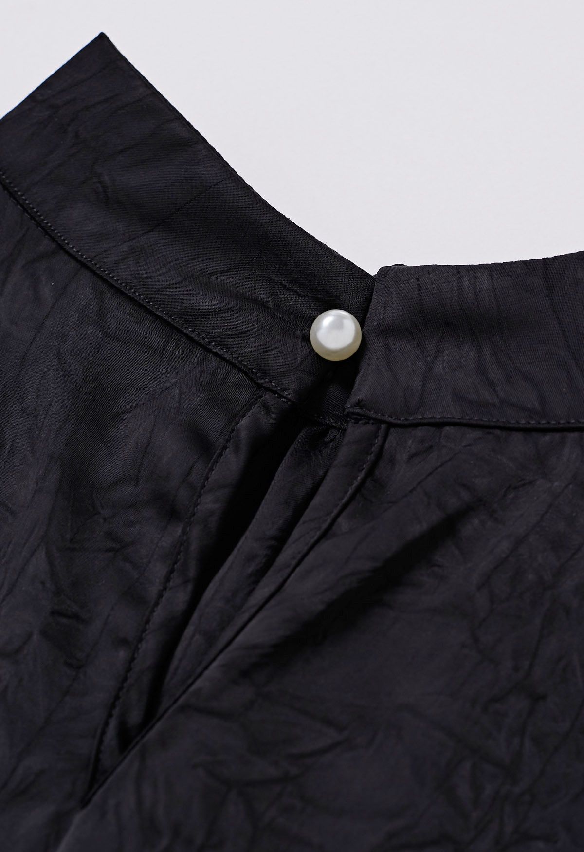 Tie Waist Bubble Sleeve Texture Top in Black