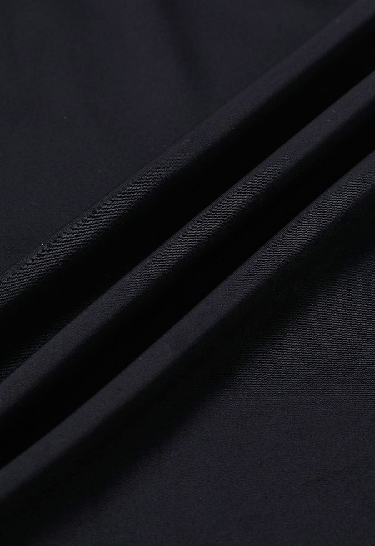 Cowl Neck Split Sleeves Satin Top in Black