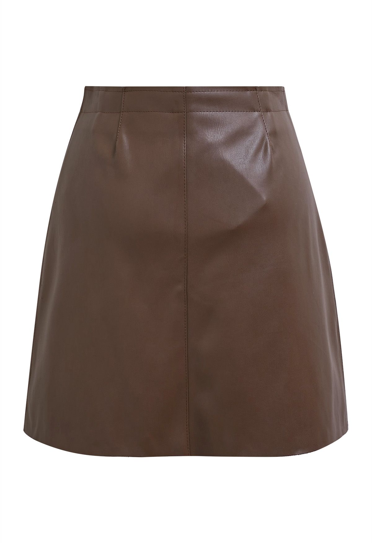Zipper Faux Leather Mini Skirt in Brown