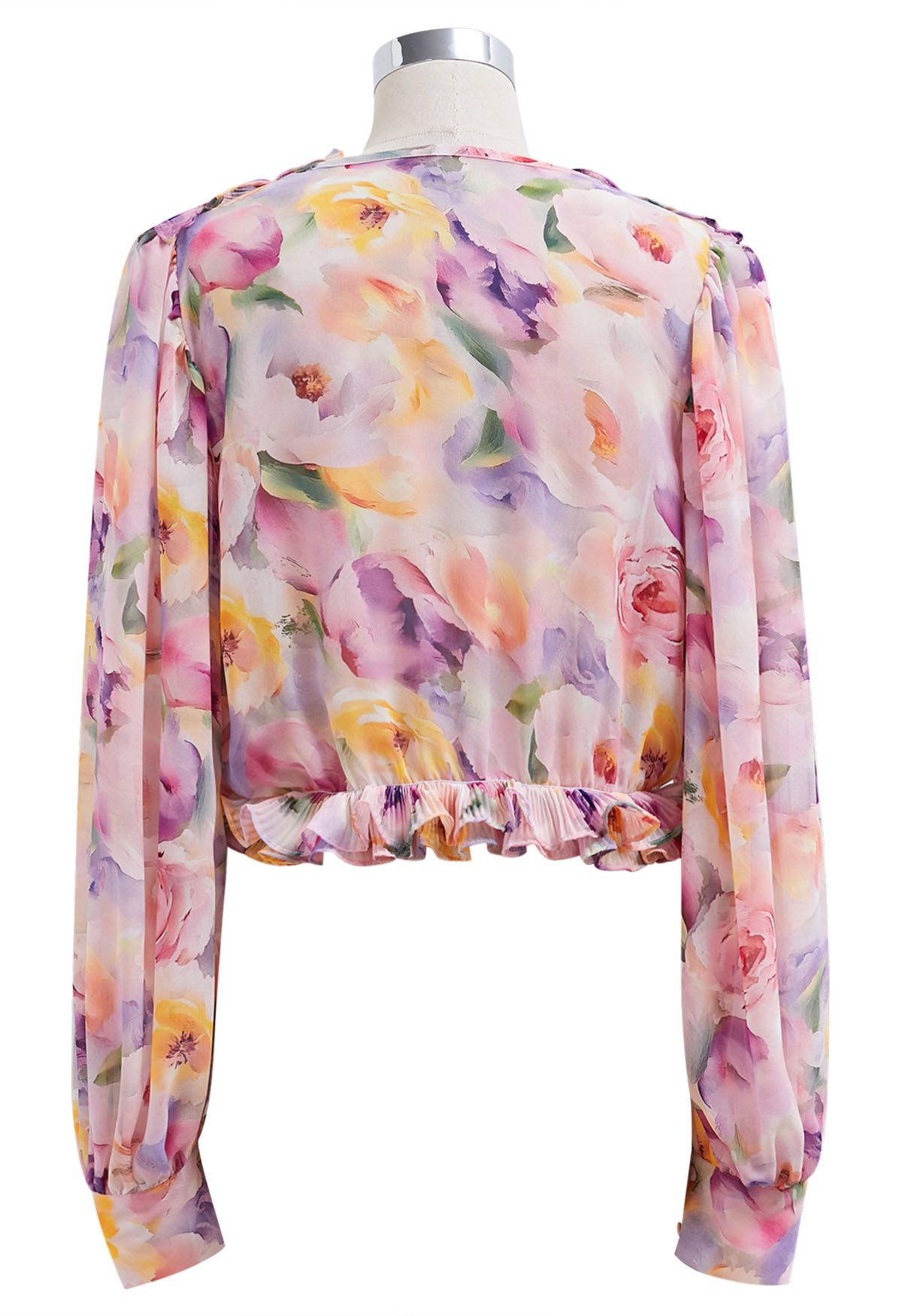 Fluttering Ruffle Floral Chiffon Crop Top