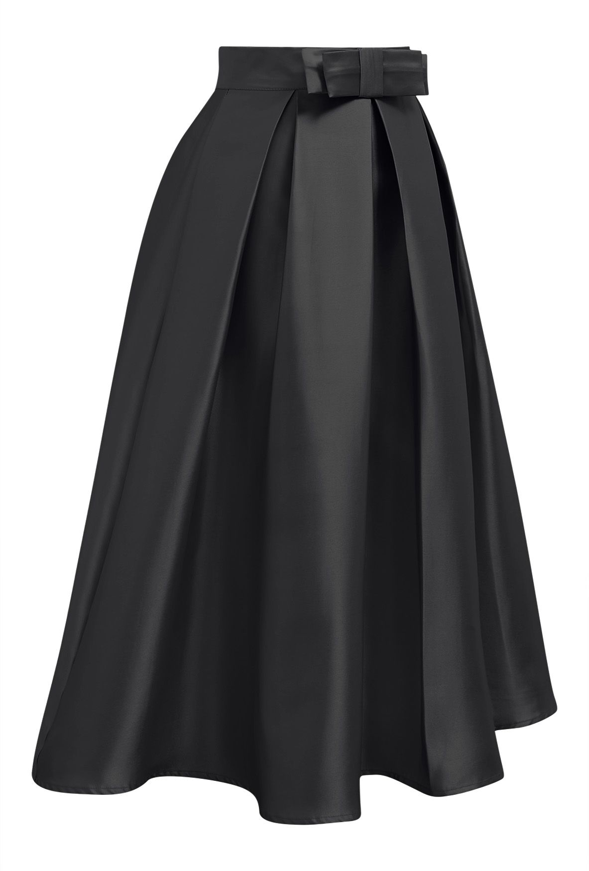 Luxurious Night Bowknot Pleated Midi Skirt in Black