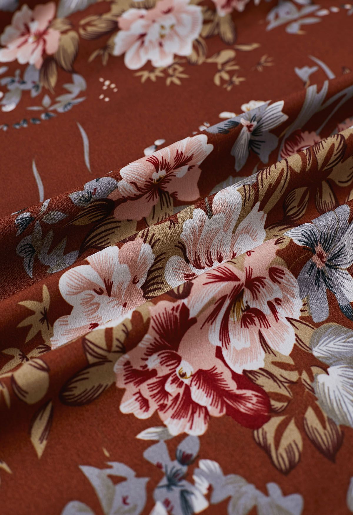 Spellbinding Bouquet Chiffon Maxi Skirt in Rust