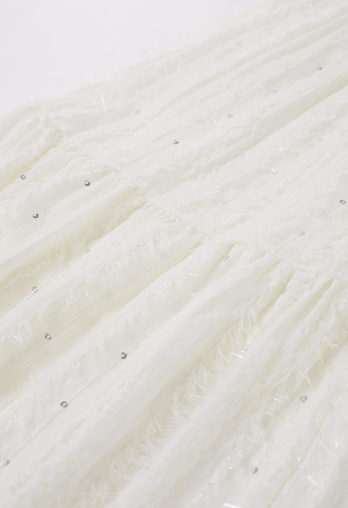 Shimmer Fringe Sequin Midi Skirt in Ivory