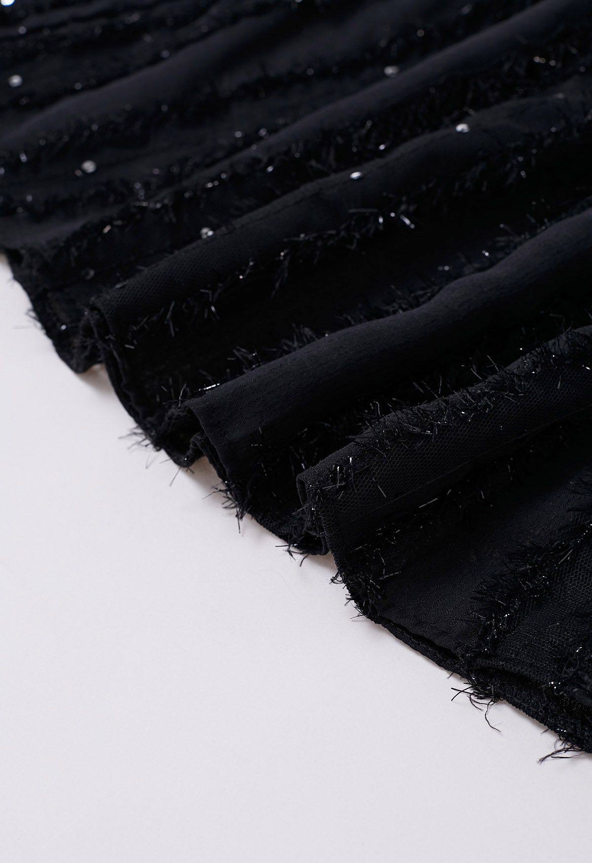 Shimmer Fringe Sequin Midi Skirt in Black