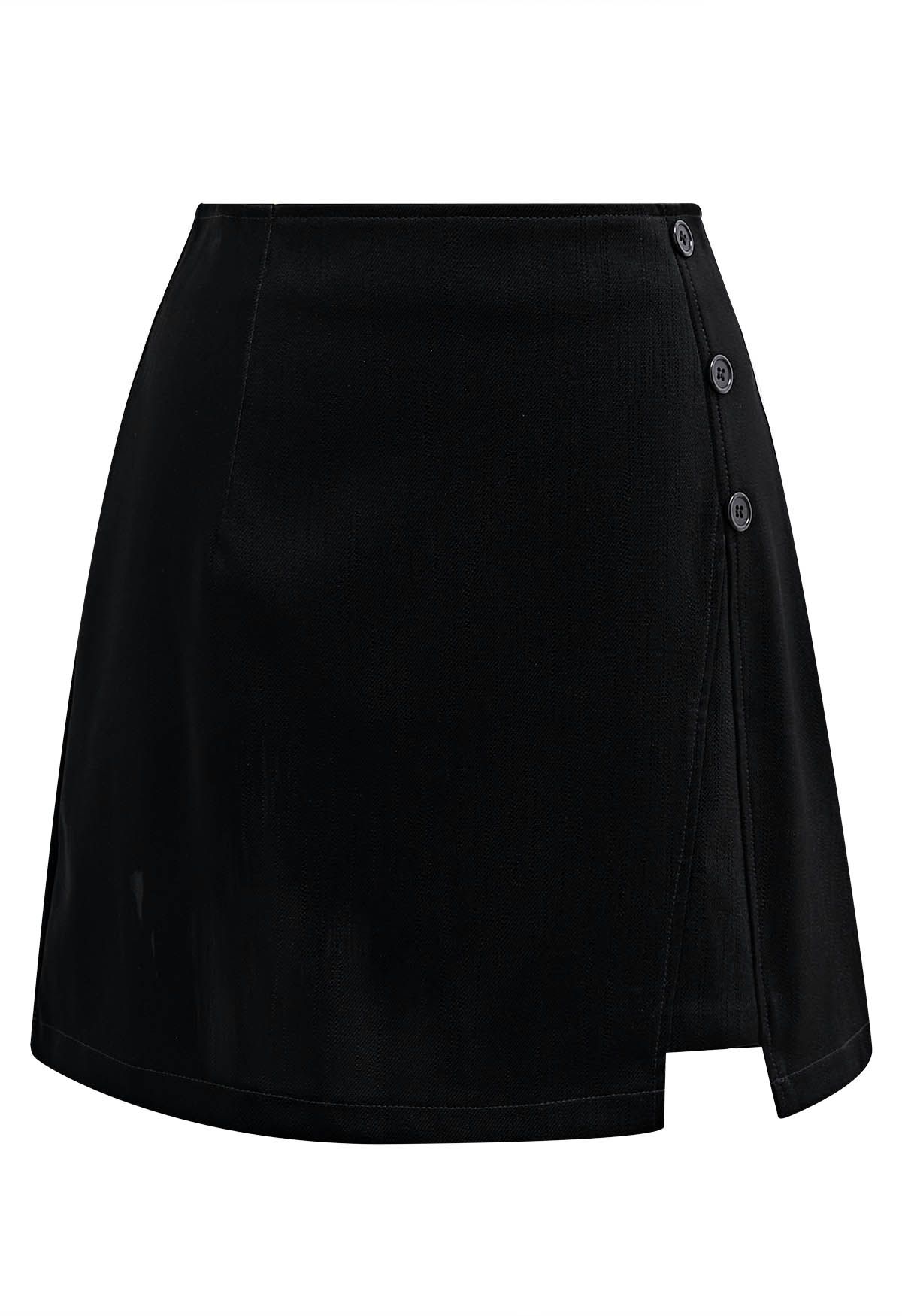 Sleeky Notch Hem Button Trim Mini Skirt