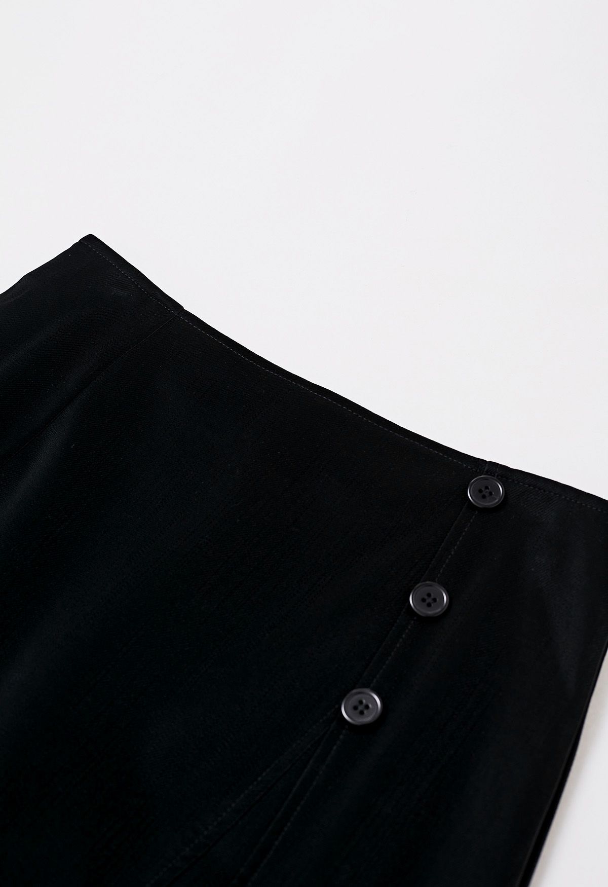 Sleeky Notch Hem Button Trim Mini Skirt