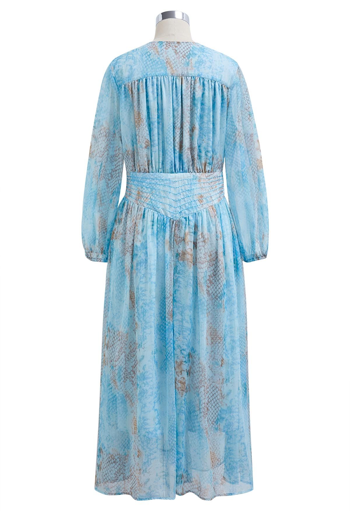 Serene Blue Buttoned Chiffon Midi Dress