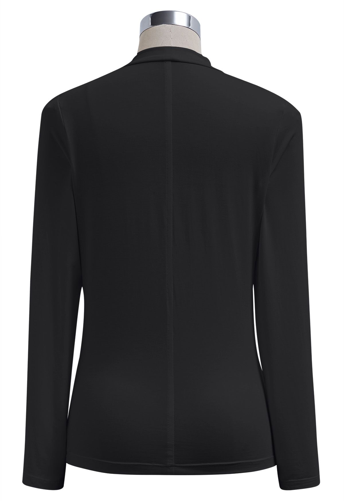 Ruched Accent Mock Neck Fitted Top in Black