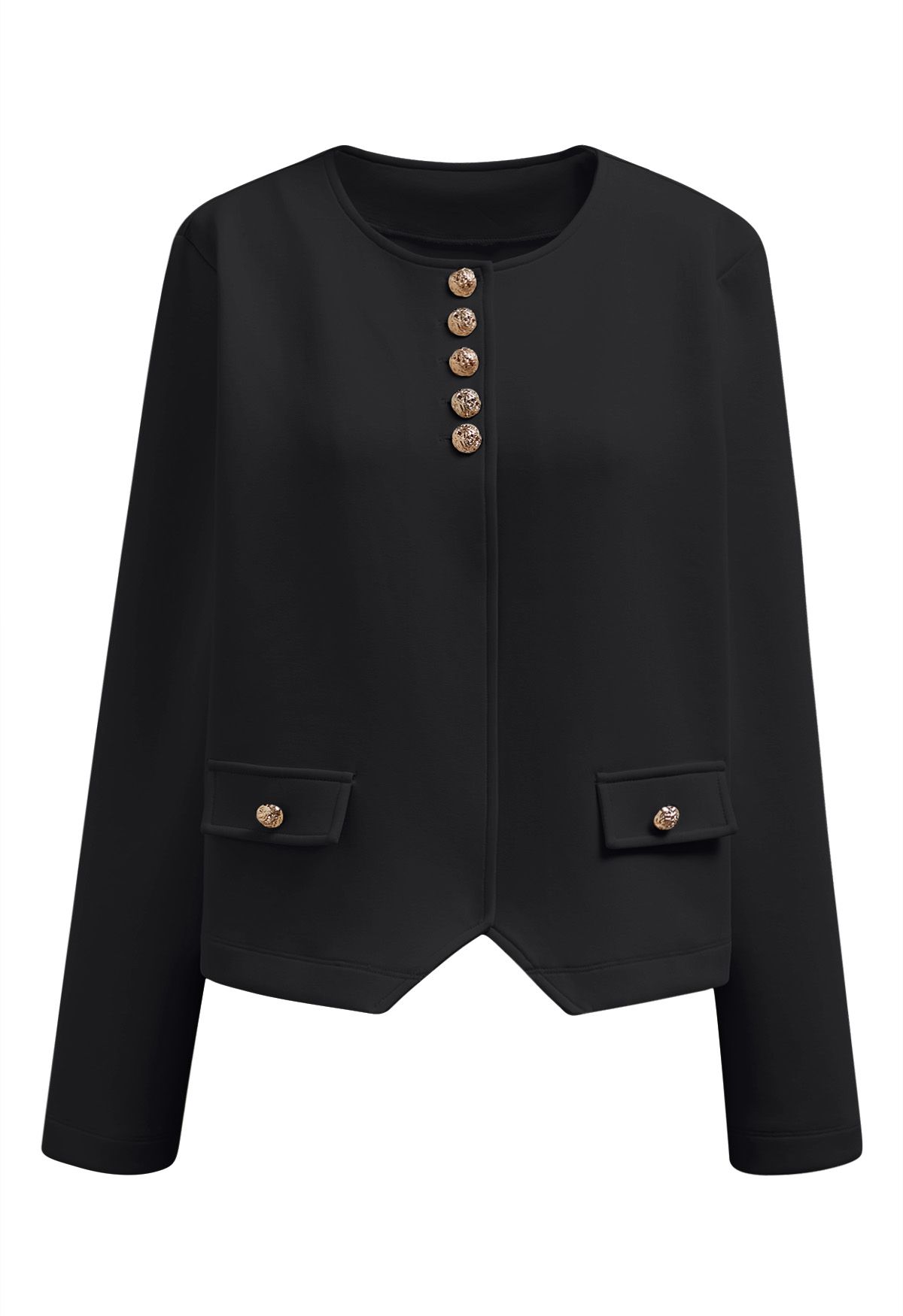 Posh Pursuits Fake Flap Pockets Buttoned Coat in Black