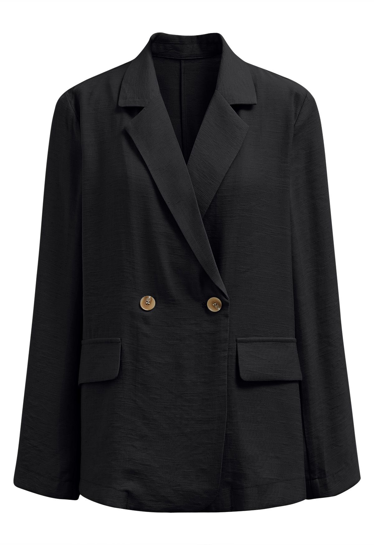 Lightweight Notch Lapel Linen-Blend Blazer in Black