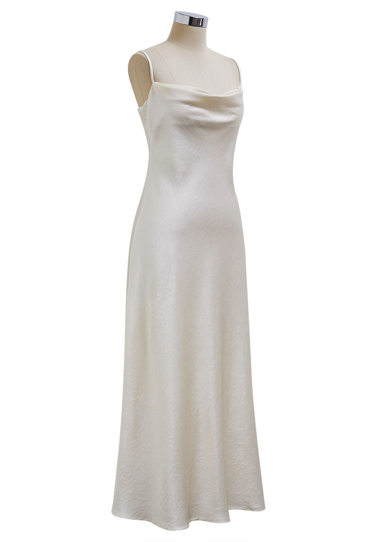 Texture Jacquard Drape Neck Satin Cami Dress in Ivory