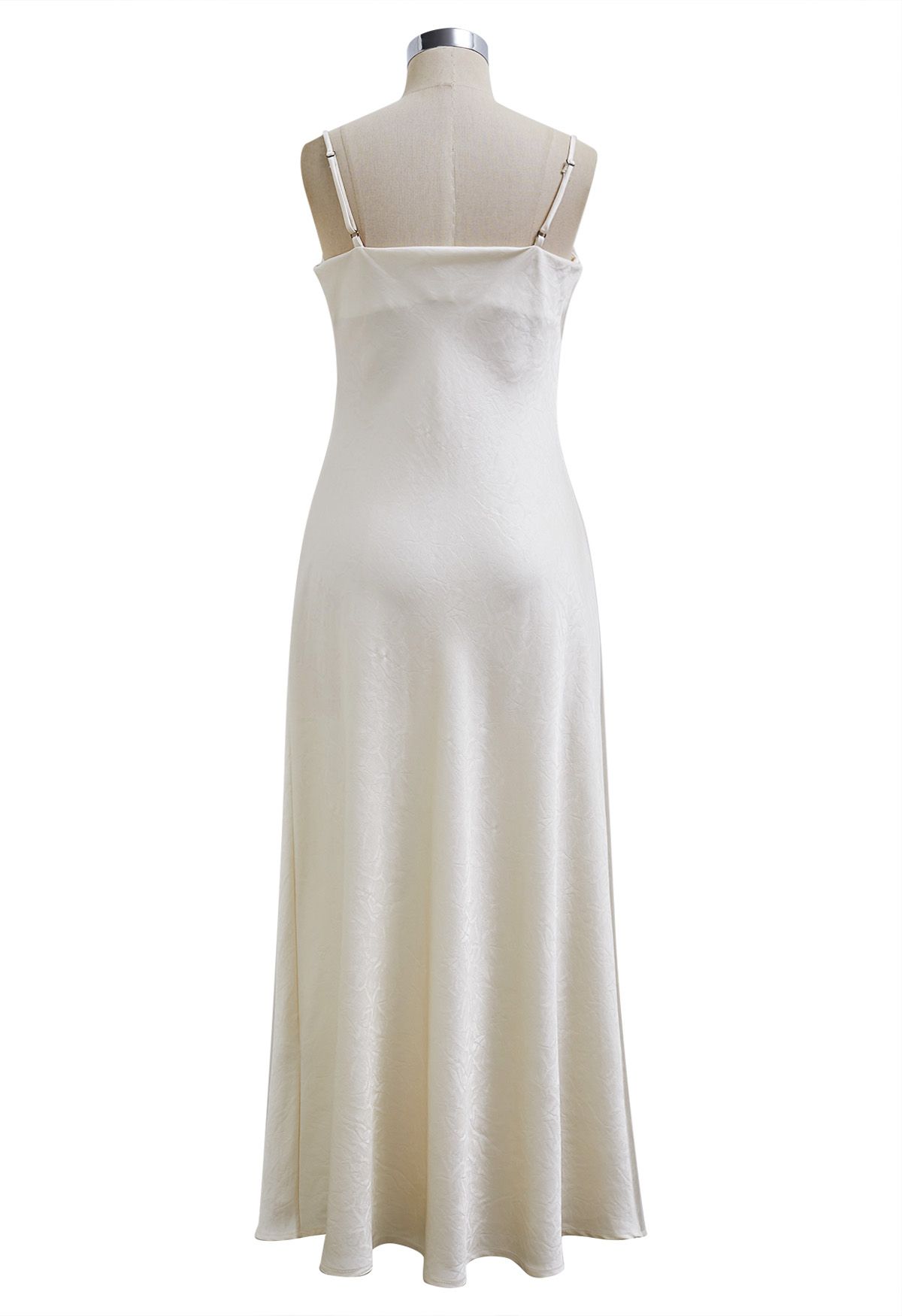 Texture Jacquard Drape Neck Satin Cami Dress in Ivory