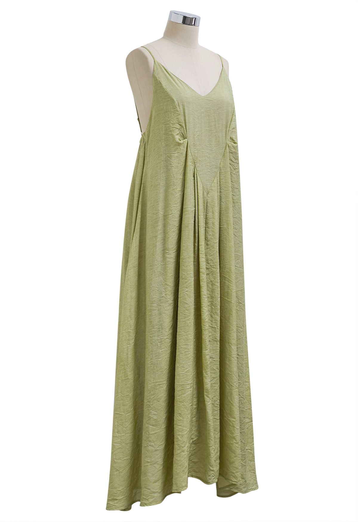 Texture V-Neck Frilling Hem Cami Midi Dress in Pistachio