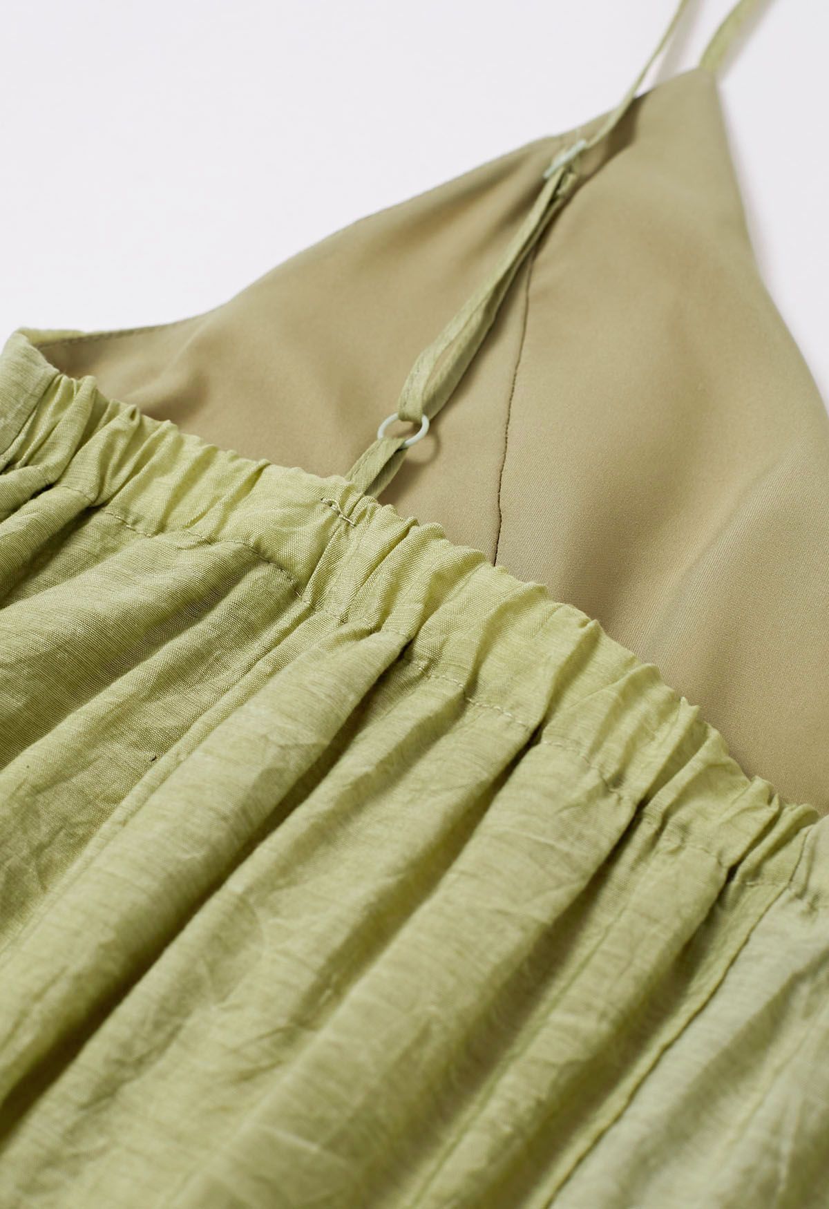 Texture V-Neck Frilling Hem Cami Midi Dress in Pistachio