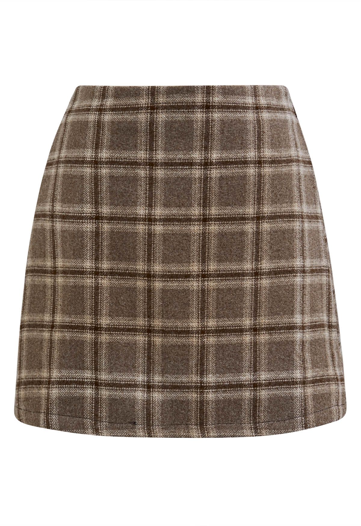Check Pattern Mini Bud Skirt in Brown