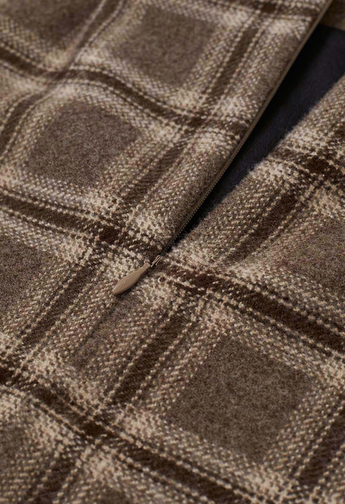 Check Pattern Mini Bud Skirt in Brown