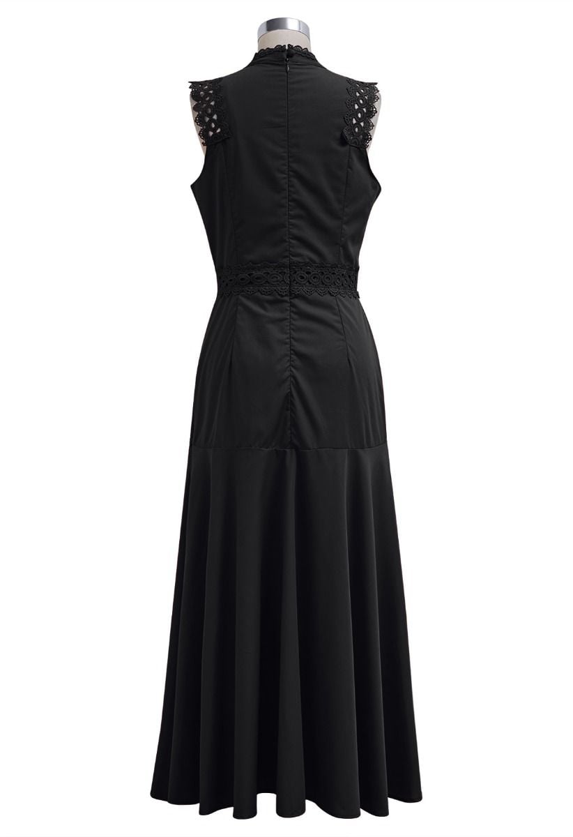 Dive into Elegance Lace Panelled Sleeveless Dress in Black