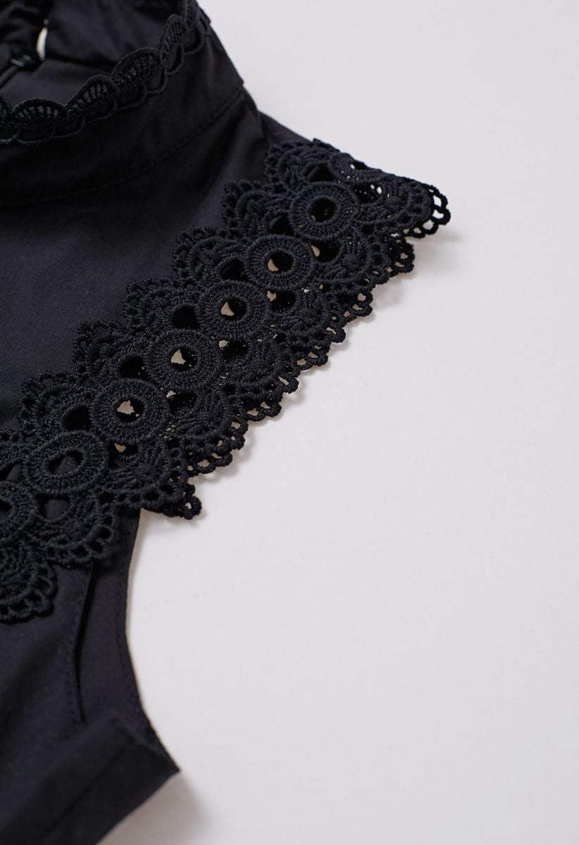 Dive into Elegance Lace Panelled Sleeveless Dress in Black