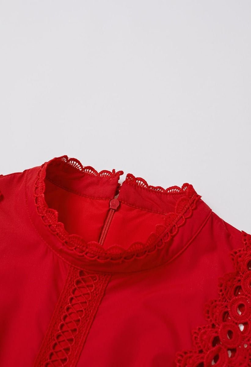 Dive into Elegance Lace Panelled Sleeveless Dress in Red