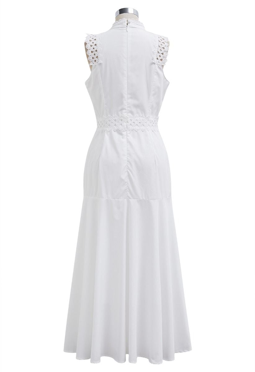 Dive into Elegance Lace Panelled Sleeveless Dress in White