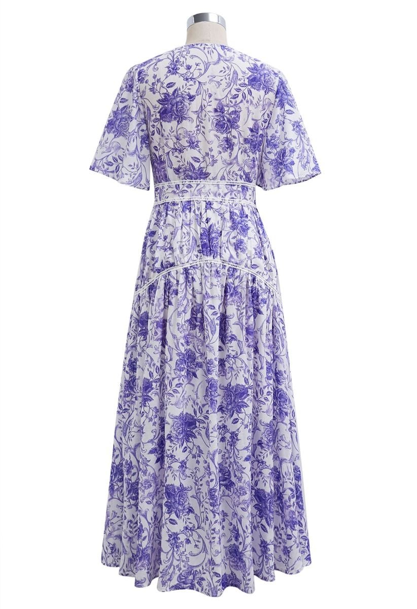 Purple Hues Rose Printed Midi Dress