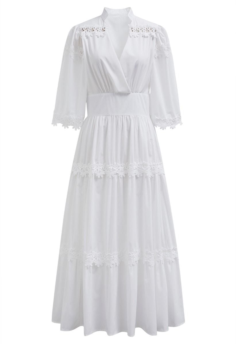 Daisy Crochet Embroidery Faux-Wrap Maxi Dress