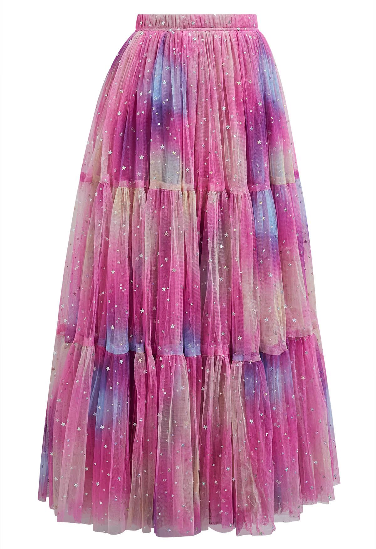 Glittering Stars Colorful Mesh Skirt