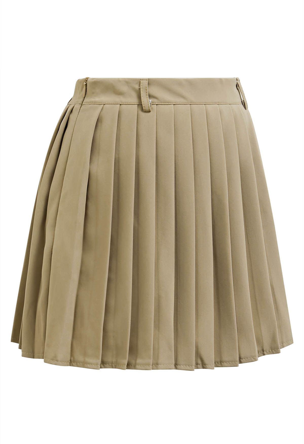 Classic Pleated Mini Skirt in Light Tan